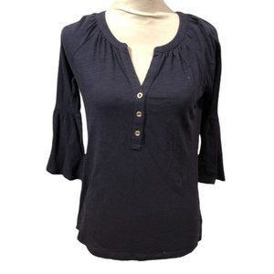 Lilly Pulitzer Teigan Bell Sleeve Top Navy XXS Cotton Womens Cotton V Neck